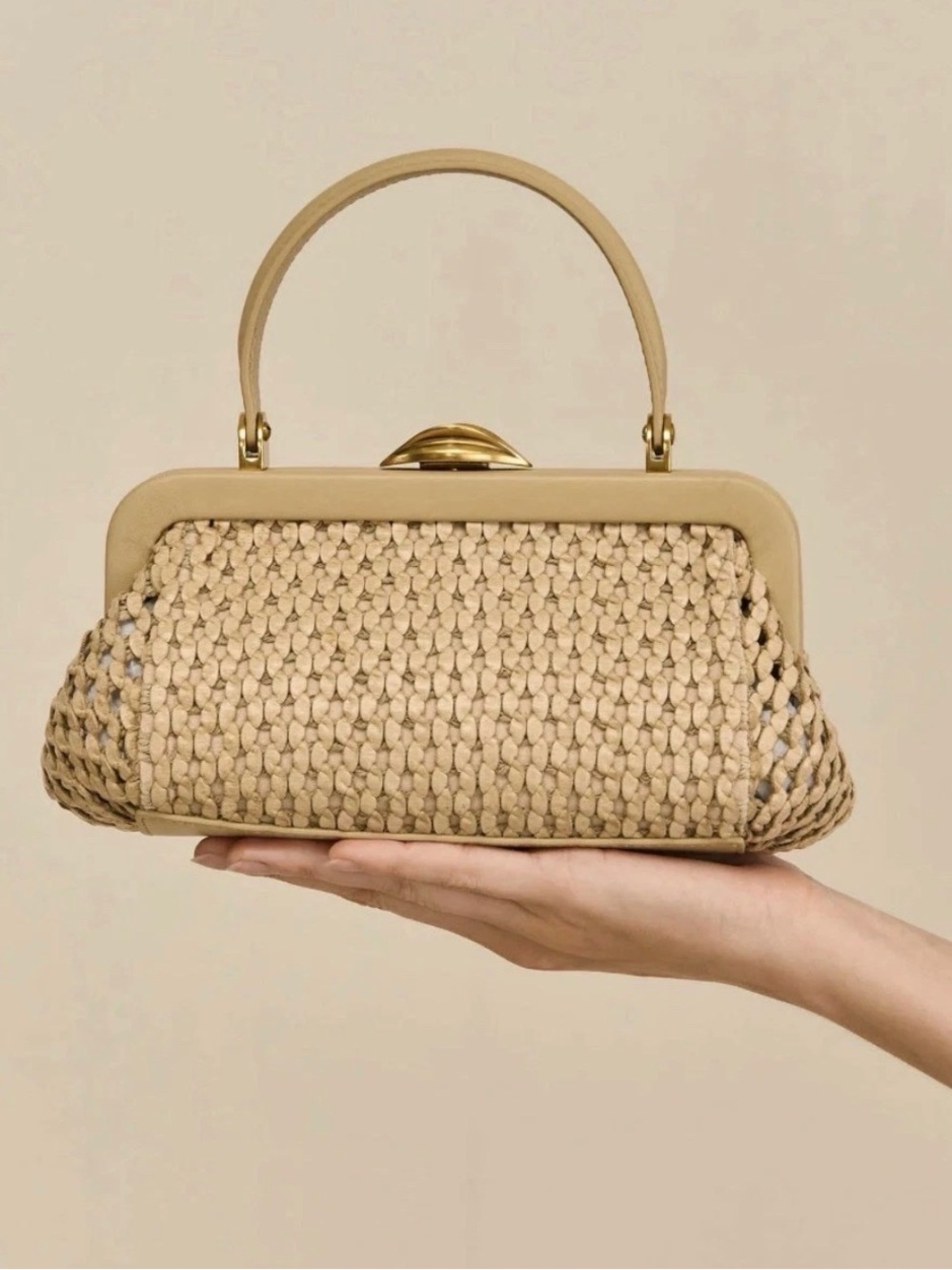 Cult Gaia Woven Top-Handle Evening Bag in Beige - Picture 4 of 6